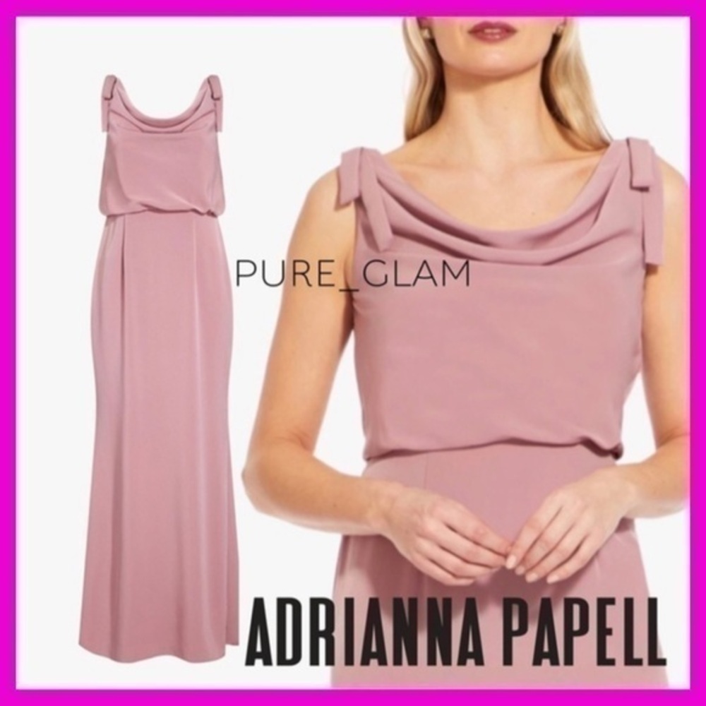 ADRIANNA PAPELL dress maxi long cowl neck wedding cocktail pastel size 2
